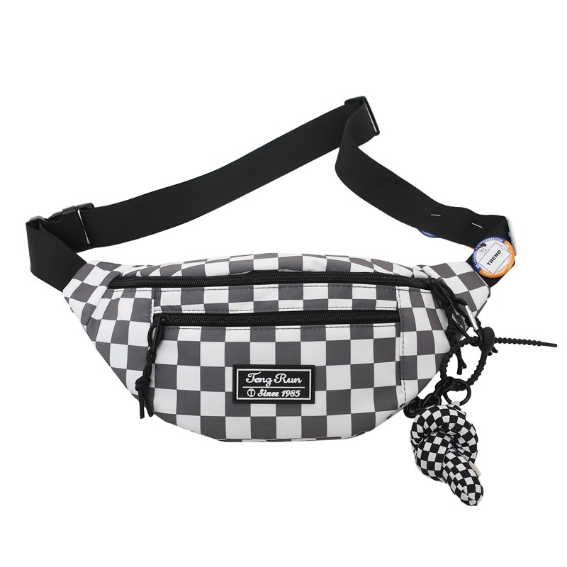 Black and White Plaid Ins Labeling Harajuku Fan Car Men's and Women's Chest Bag 2022 Japanese and Korean Casual Shoulder Messenger Bag
