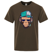 棉上衣吸烟猴子卡通短袖男士个性街头宽松透气t恤