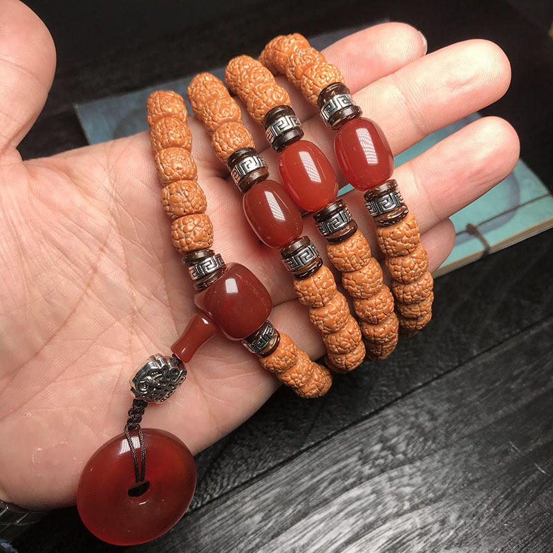 尼泊尔5瓣小金刚菩提子108颗手串 藏式龙鳞纹手链男女士佛珠项链