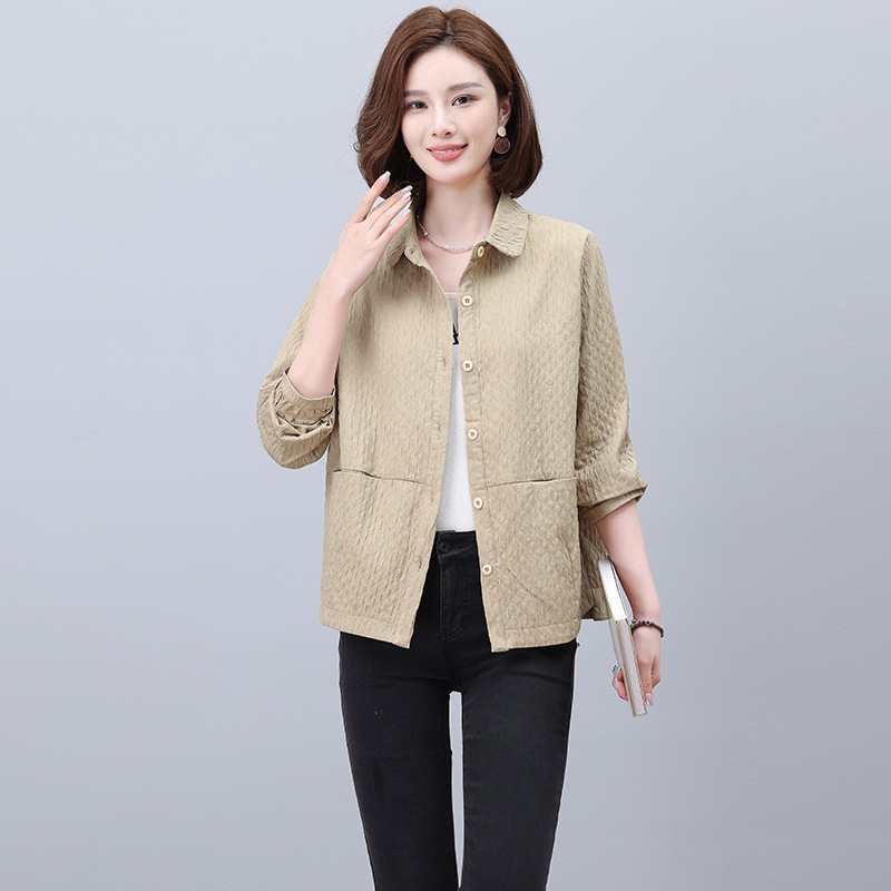 Age-Reducing Solid Color Loose Cardigan Zipper Coat G Spring and Autumn Fashion Mom Wear All-Matching Sports Casual Baseball Uniform