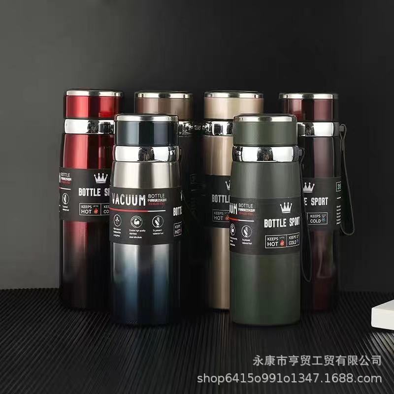 316 Stainless Steel Thermos Cup Large Capacity with Rope Handle Vacuum Cup Outdoor Portable Vehicle-Mounted Leather Sling Thermos