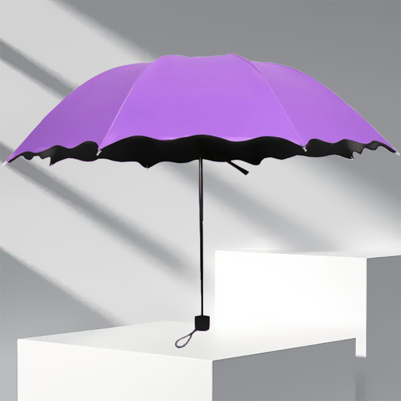 Creative Vinyl Blooming Umbrella with Water Three Folding Printable Logo Rain Flowering Sunshade Umbrella Sunny Umbrella