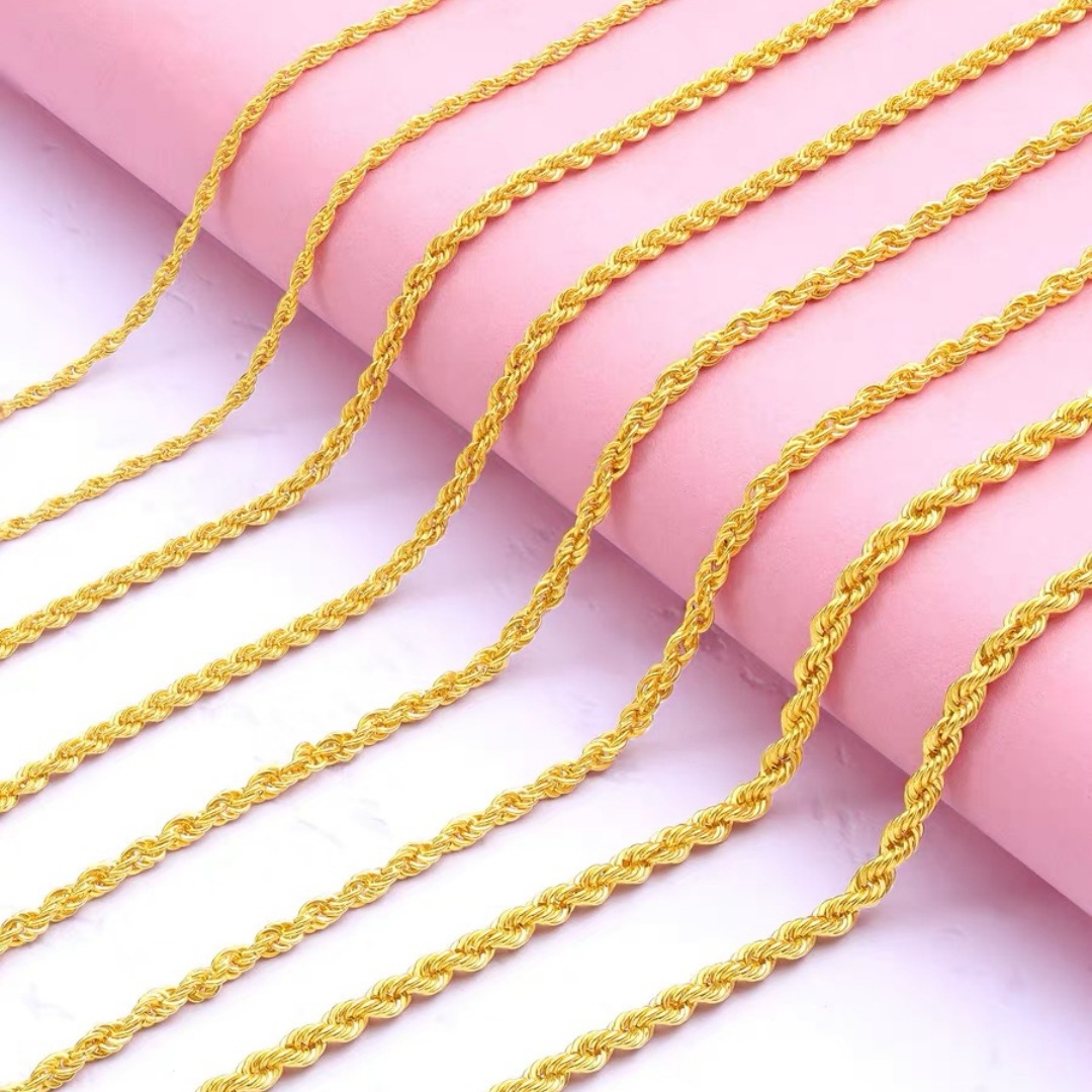 18k黄金项链女 au750麻绳麻花链锁骨链金项链扭绳 绳子毛衣链素金