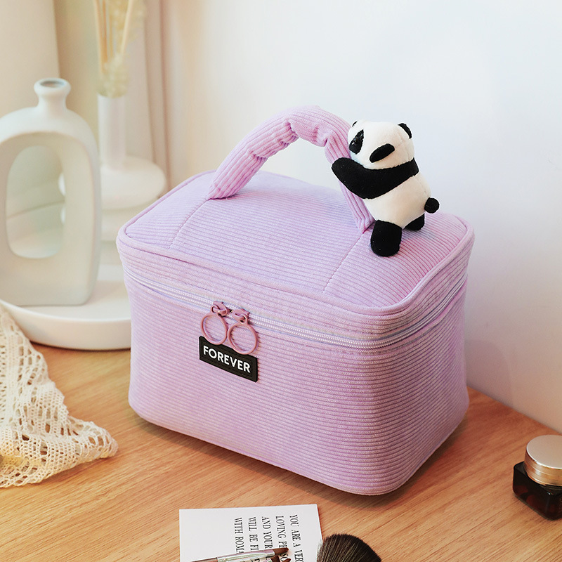 New Ins Panda Cosmetic Bag High-Grade Corduroy Leaning Bear Portable Large Capacity Cartoon Travel Sweet