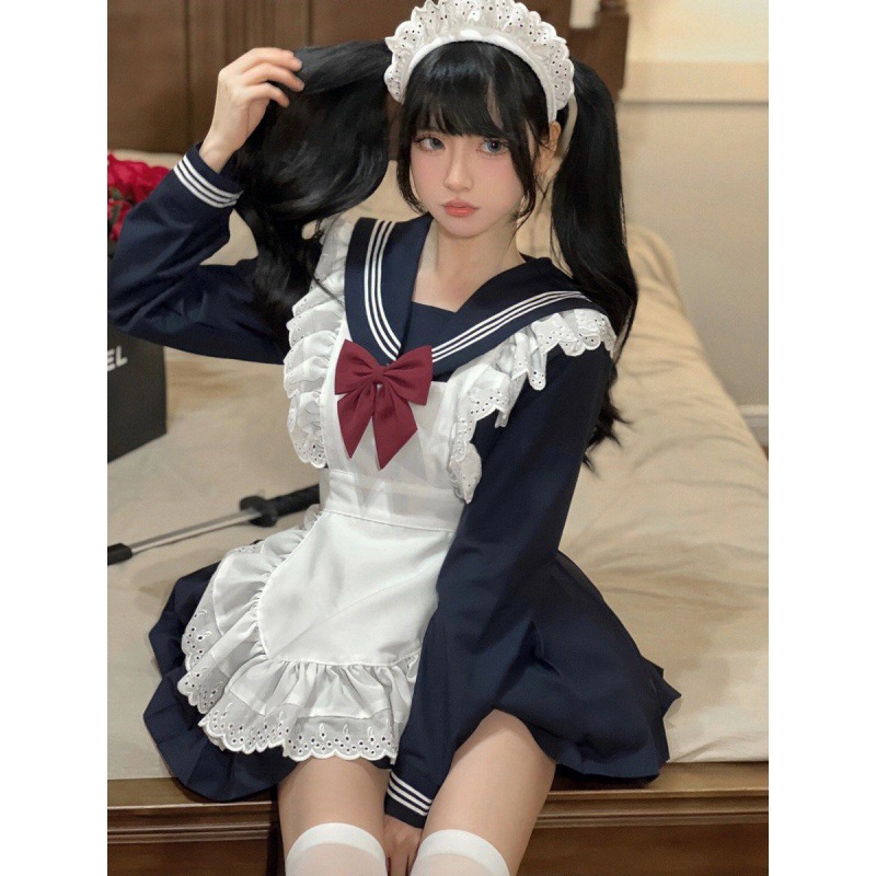 甜辣妹日系jk制服海军领连衣裙女仆装cos服两件套装裙子秋季新款