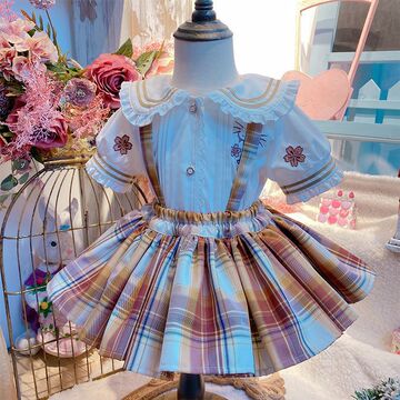 女童jk制服夏装衬衫短裙套装儿童蓬蓬裙炸屁公主裙宝宝学院风代发