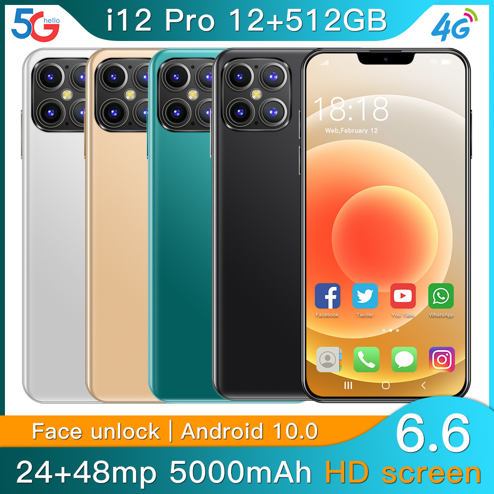 lazada跨境i12pro刘海屏安卓智能手机6.6寸大屏手机1 8现货代发