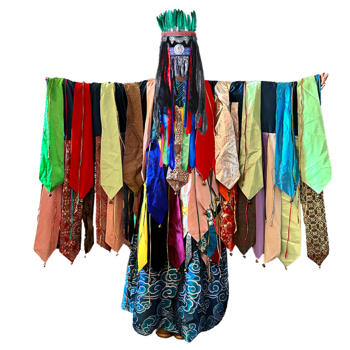 蒙古传统服饰创意飘带铃铛款五彩艳丽长袍传承祈福演出舞蹈道具