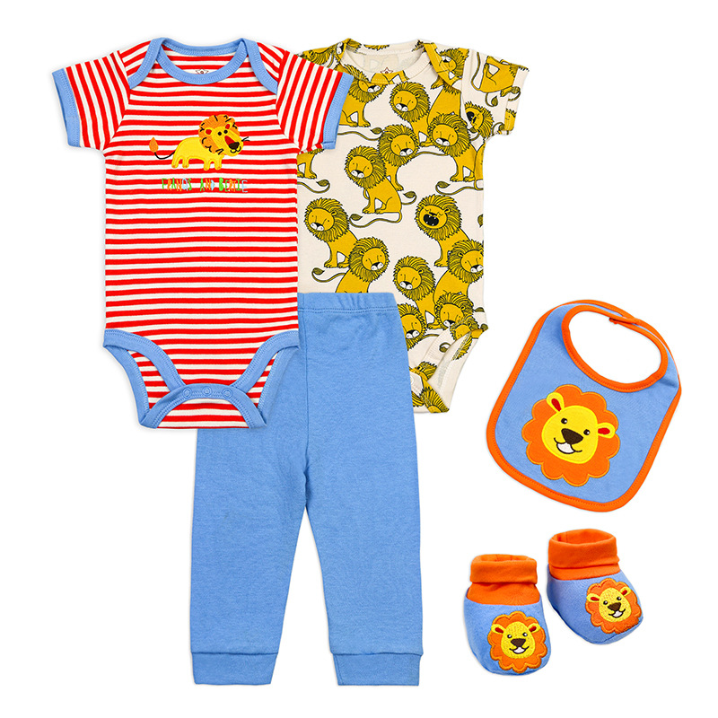 2023ins Hot Foreign Trade European and American Infant Rompers Baby Gift Package Short Ha Trousers Saliva Towel 5-Piece Set