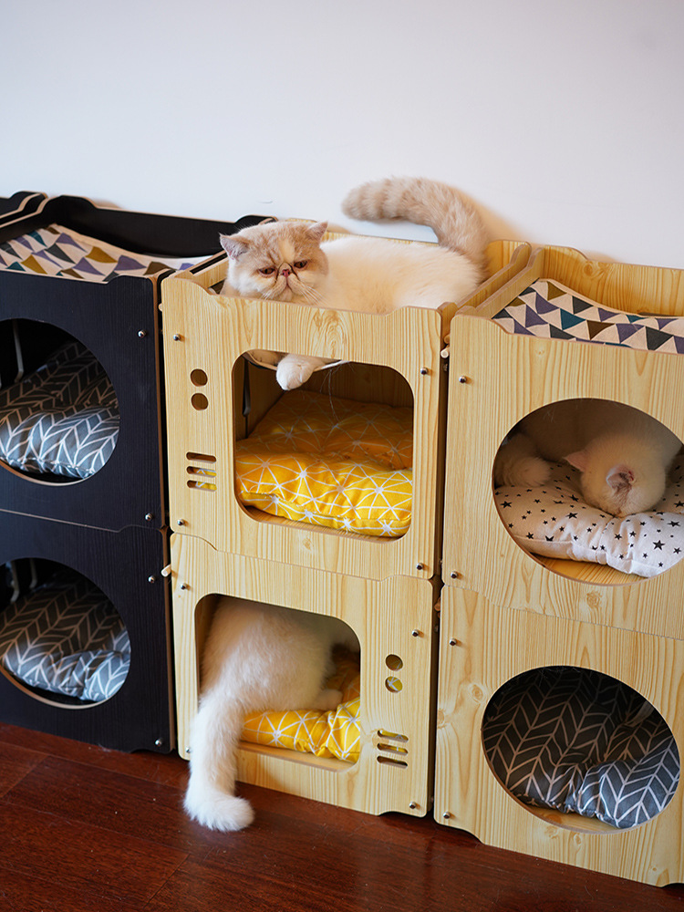 实木猫窝猫房子木质猫别墅木箱双层夏天吊床夏季凉积木组合