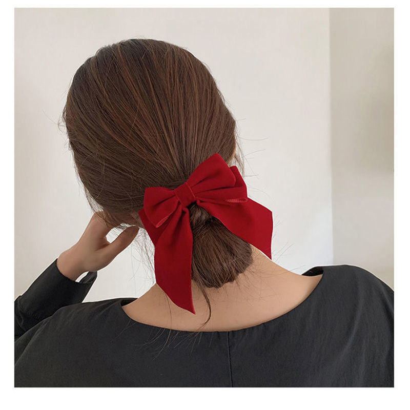 Dragon Year New Wine Red Velvet Big Bow Hairpin Back Head Half Hair Accessories Hairpin Duckbill Clip Side Clip