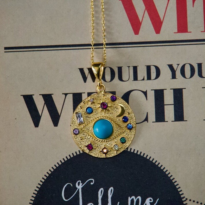 邦捷古埃及复古金色绿松石星辰月亮宝石吊坠项链女性珠宝饰品礼物