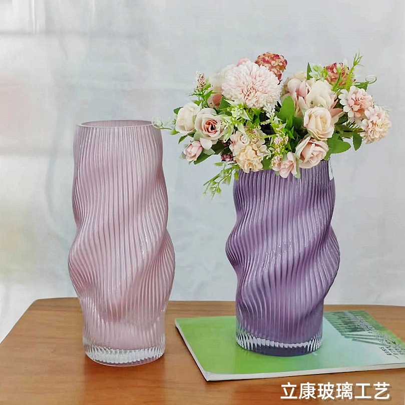 Light Luxury New Pattern Vertical Bar Colored Glass Vase Water-Raising Flowers Rose Home Hotel Dining Table Flower Arrangement Decoration