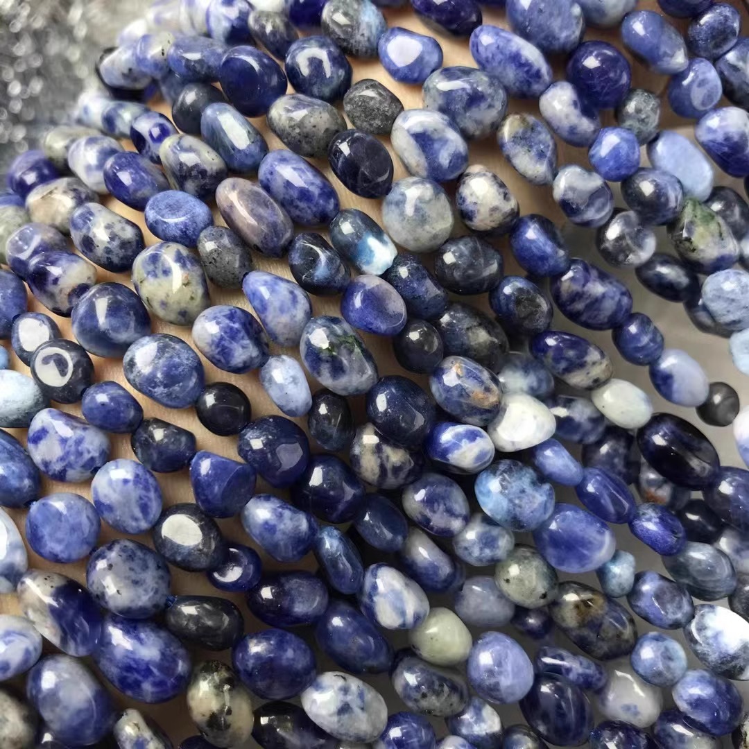 天然水晶 蓝纹方钠石 随形散珠 随型半成品长链 手链项链配珠