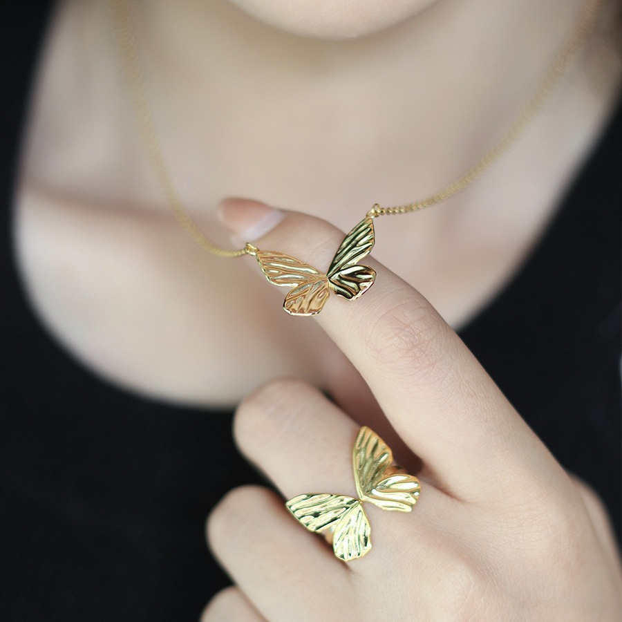 Sweet Butterfly Ring Female Exquisite Elegant Light Luxury Temperament Open Ring Ins Special-Interest Design Creative Index Finger Ring