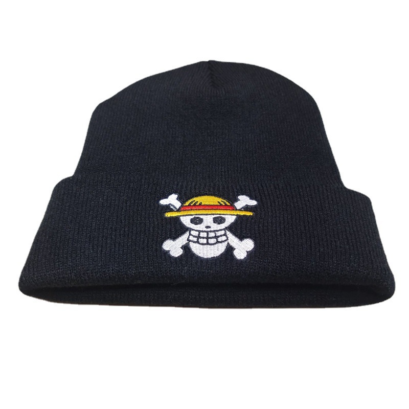 Cross-Border One Piece Embroidery Knitted Hat Japan Cartoon Animation Woolen Cap Men's and Women's Autumn and Winter Warm Pullover Cap Beanie Hat