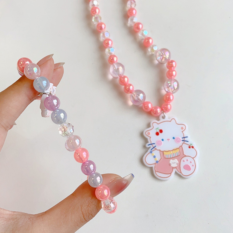 2023 New Children's Necklace Bracelet Baby Ring Set Cartoon Cute Girl Toy Accessories Princess Jewelry