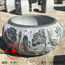 石雕鱼缸花盆青石仿古荷花盆庭院圆形洗手盆户外酒店流水装饰摆件