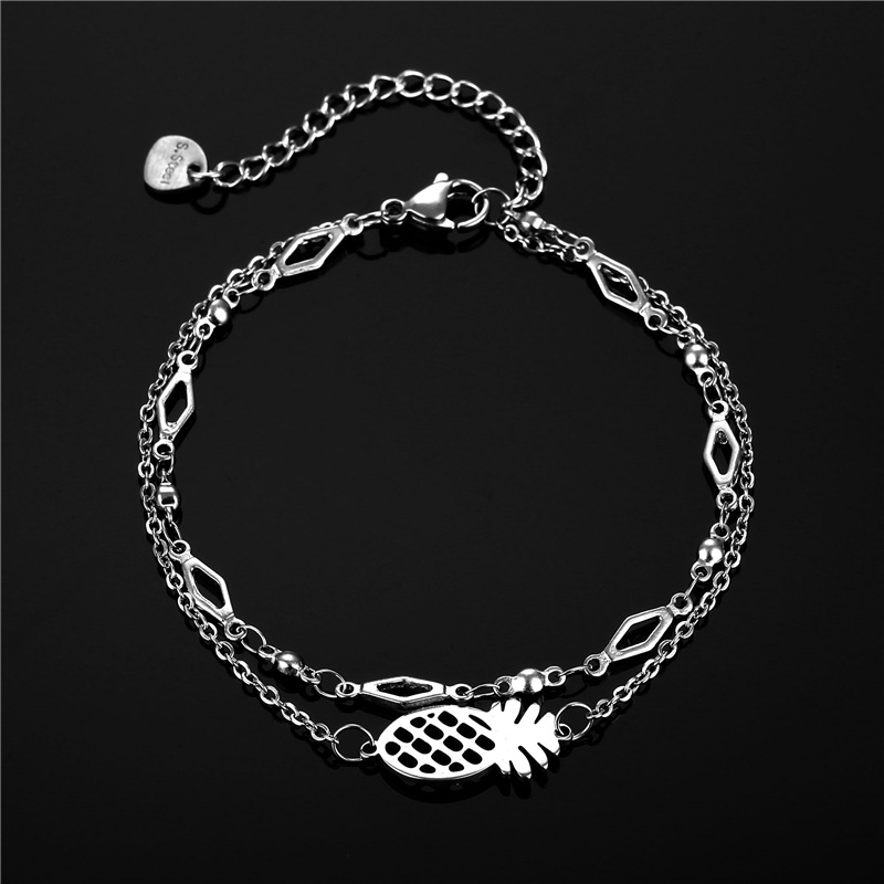 Europe and America Cross Border Ornament Popular Hollow Pineapple Double-Layer Bracelet Female Wish New Stainless Steel Fruit Bracelet Female