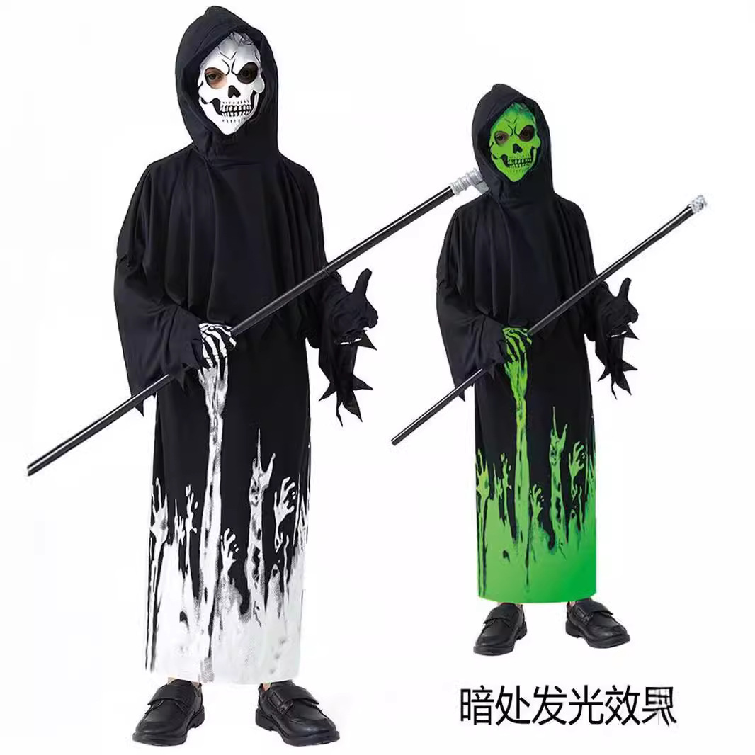 新万圣节cosplay镰刀怪黑暗使者幽灵服装儿童cos死神夜光装扮服饰