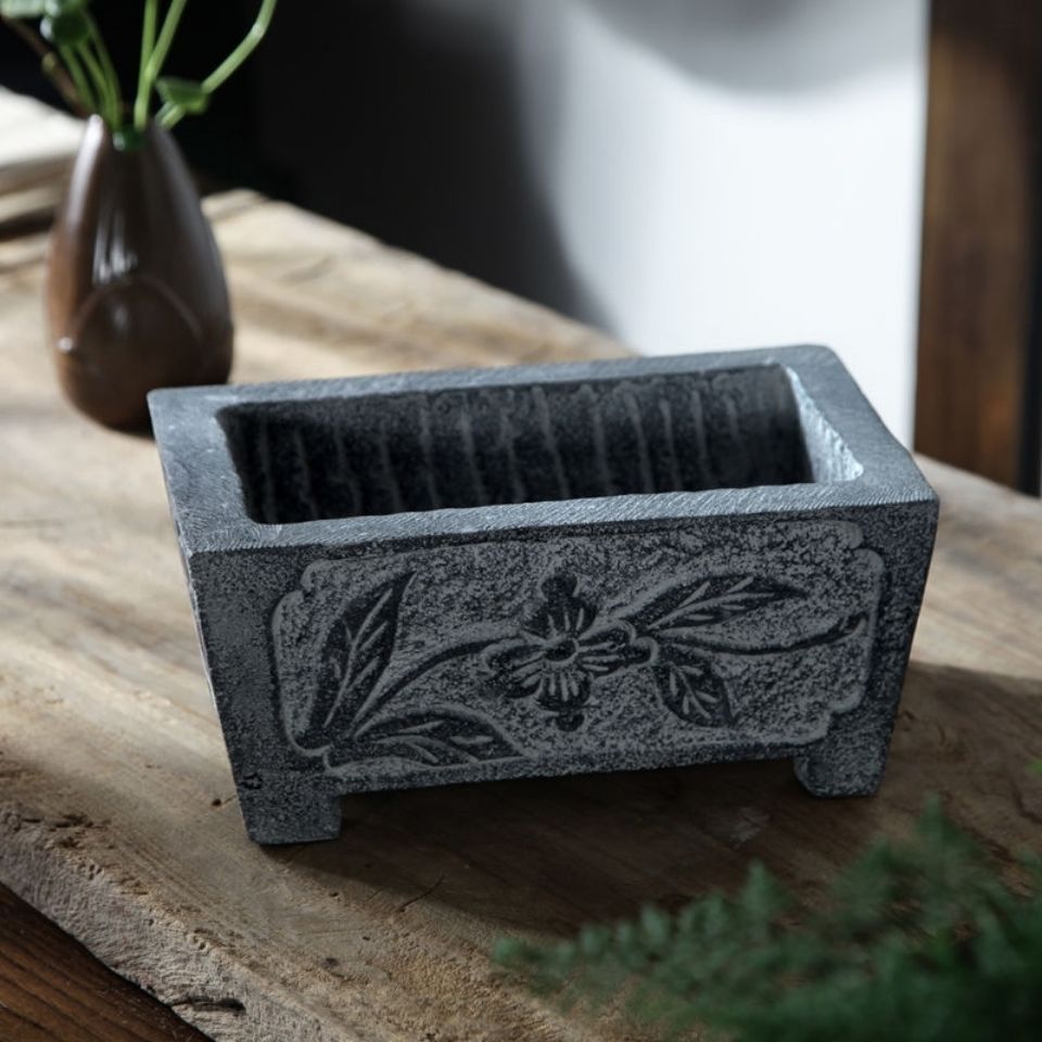 风复古仿古石头吸水石花盆小石盆山水青石造景盆旧花盆盆景盆