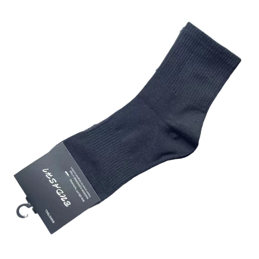 New Black White Gray Solid Color Mid-Calf Sports Men's Cotton Socks Women's High All-Match Socks Short Casual Boat Socks Generation