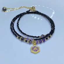 天然水晶珠宝 紫水晶 黑碧玺三圈切面 抽拉式可调节手串手链