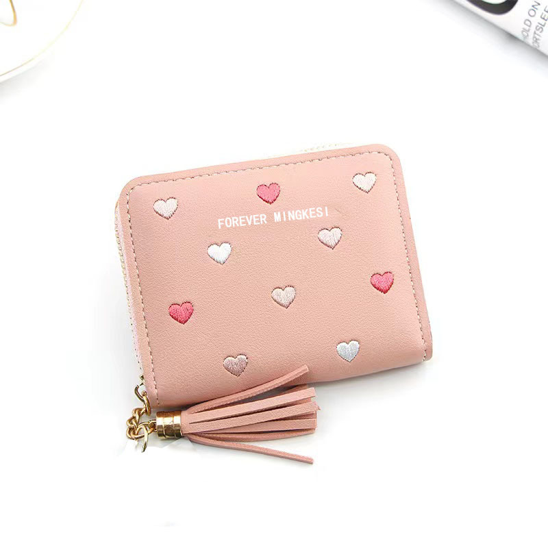 New Korean Style Wallet Women's Short Zipper Large Capacity All-Match Heart Color Clutch Wallet