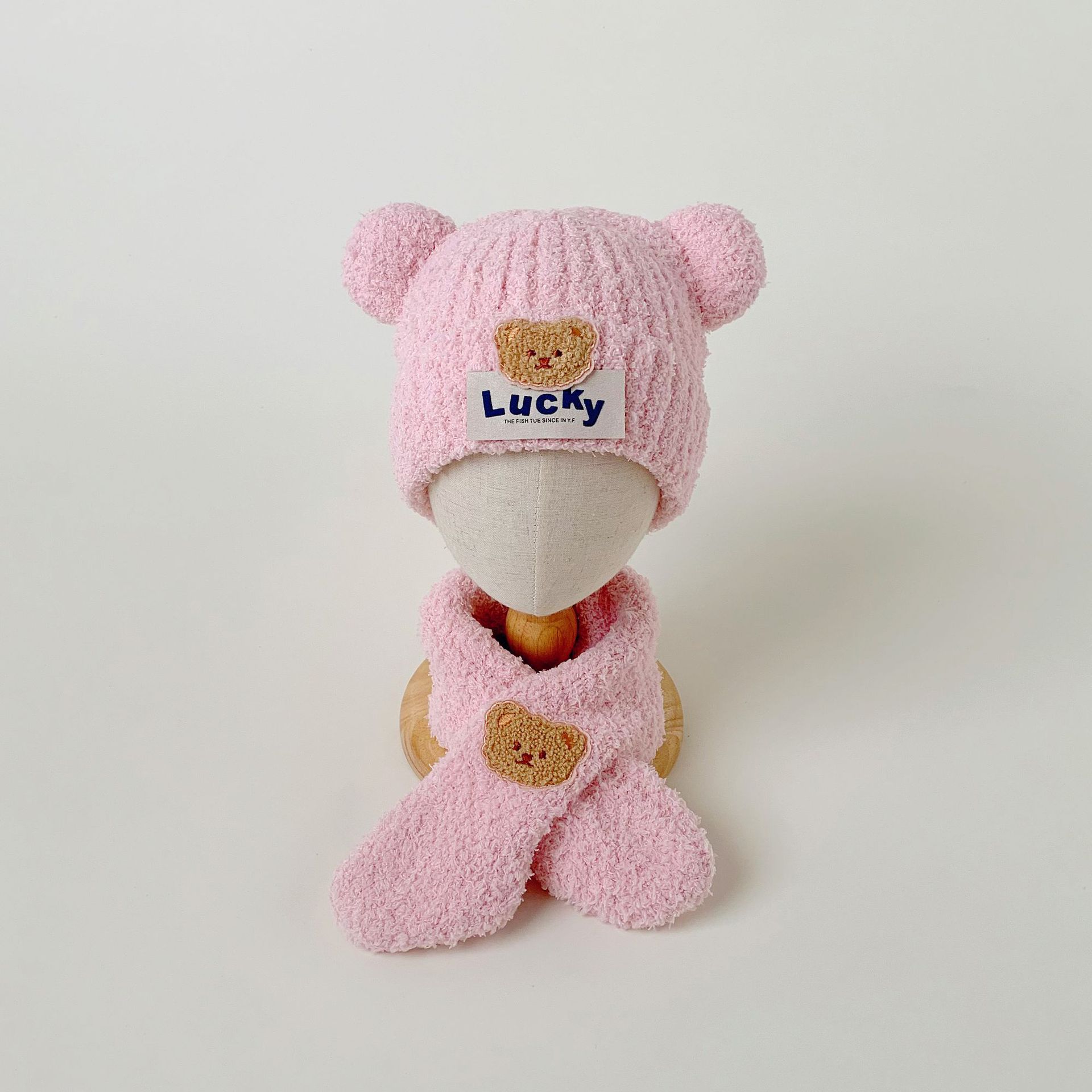 Baby Hat Cute Bear Children's Knitted Hat Autumn and Winter Plush Scarf Warm Wool Hat Men and Women Children's Beanie Cap