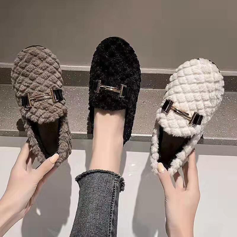 2023 Winter New Cotton Gommino Loafers Women's Warm Postpartum Confinement Shoes Soft-Soled Furry Shoes One Piece Dropshipping