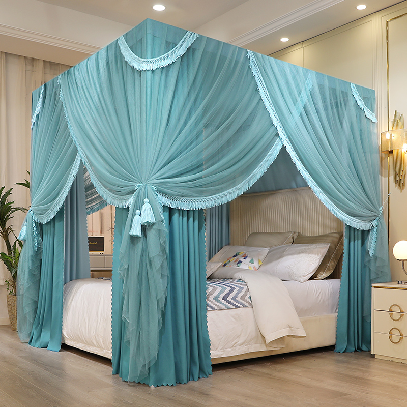 新款公主风蚊帐遮光防尘床帘一体式落地宫廷布帘窗幔家用三开门纹