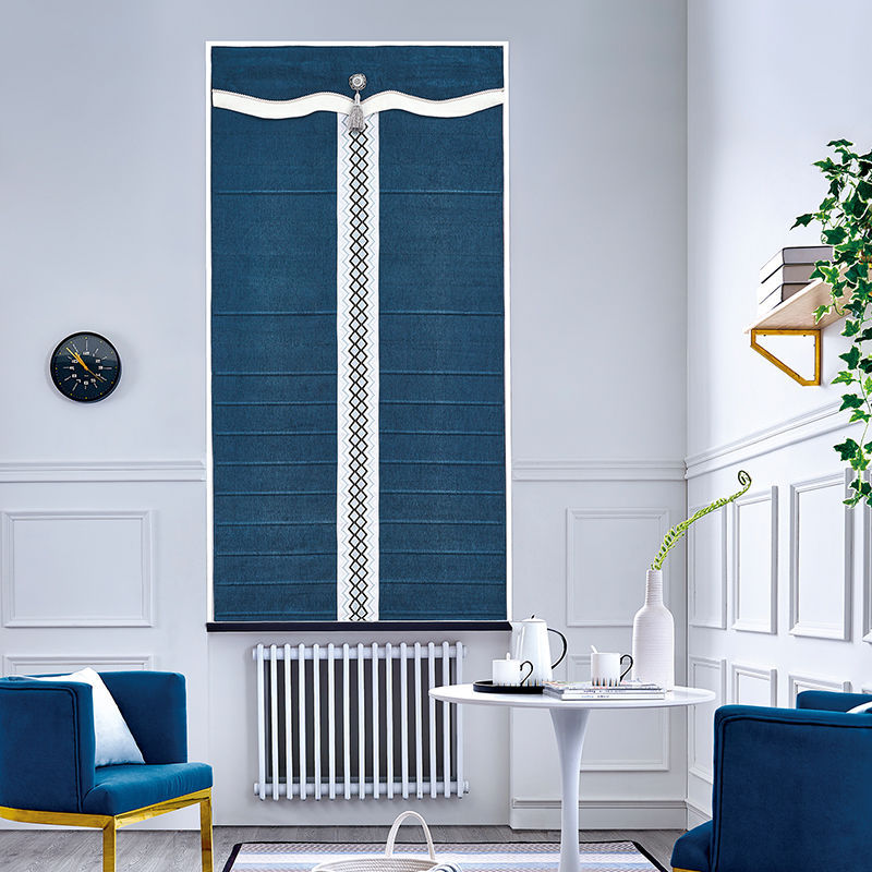 北欧简约罗马帘藏蓝色美式乡村升扇形窗帘窗帘遮光窗帘