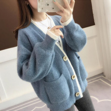 仿水貂绒厚毛衣女秋冬装新款慵懒风网红宽松针织衫开衫女外套潮