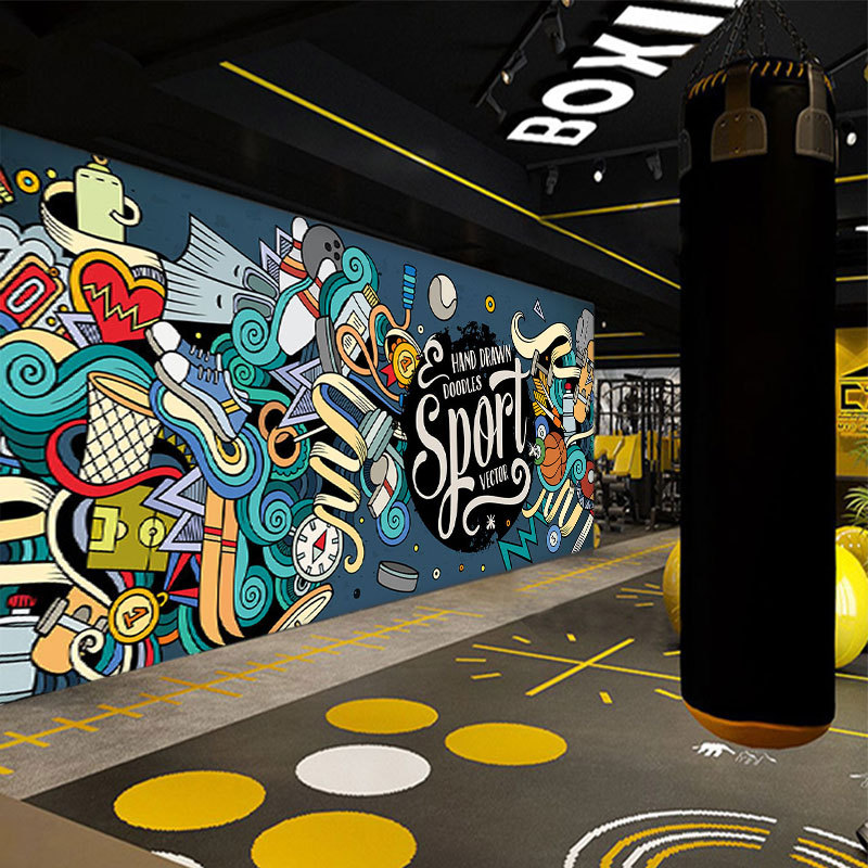 街头涂鸦墙纸工业风餐厅嘻哈街舞背景舞蹈室健身房壁纸服装店壁画