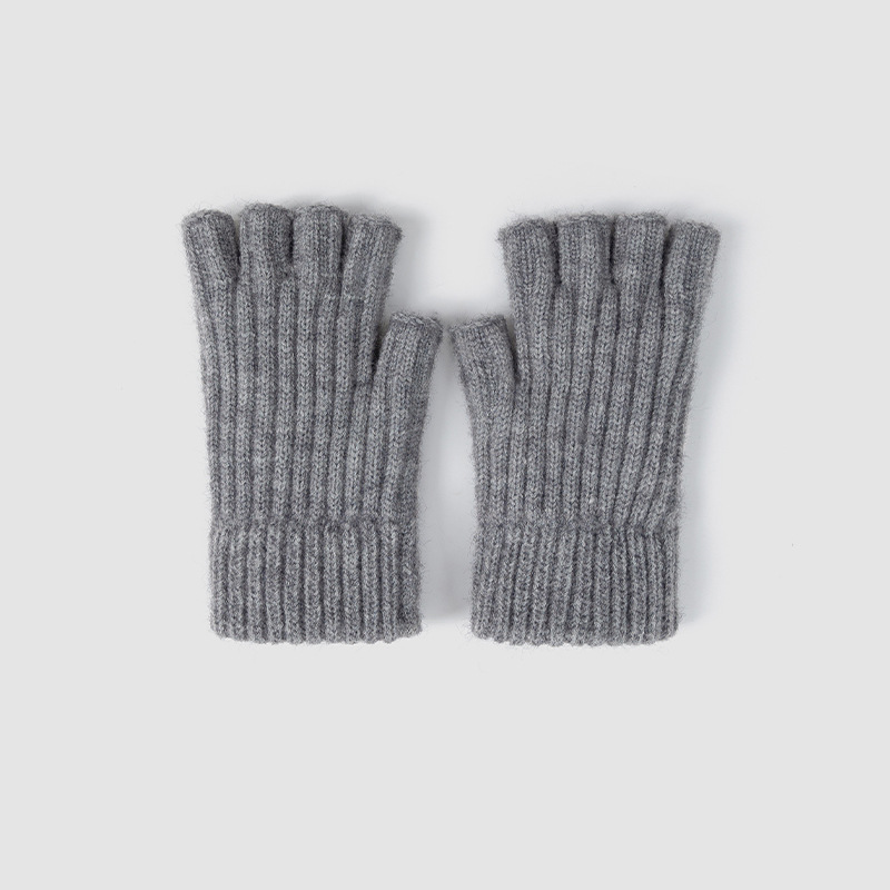 Half Finger Gloves for Male Students Autumn and Winter Flip Wool Knitted Thickened Warm Cold-Proof Open Finger Cycling Wholesale