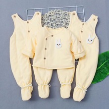 婴儿衣服套装秋冬纯棉男女宝宝薄棉背带裤棉衣两件套夹棉工厂直销