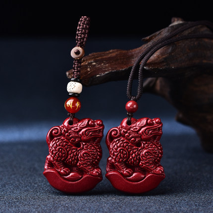 朱砂麒麟吊坠男女挂件随身吉祥挂坠招财项链平安钥匙扣挂饰-阿里巴巴