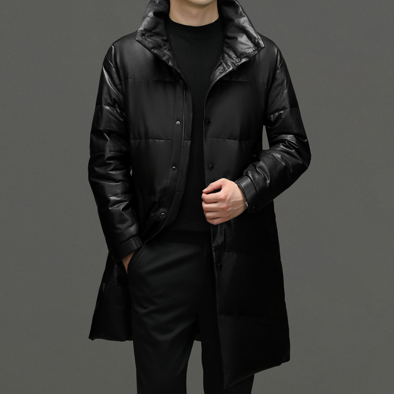 冬季新款海宁头层绵羊皮真皮皮衣男长款羽绒服大衣男立领保暖外套
