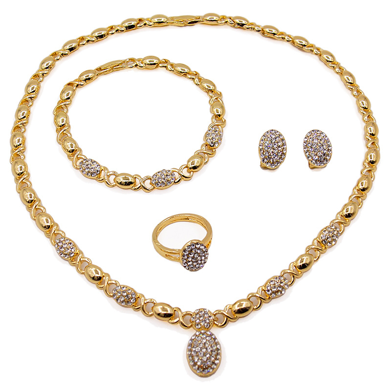 亲吻拥抱xo珠宝首饰套装锌合金项链耳环手链戒指饰品四件套