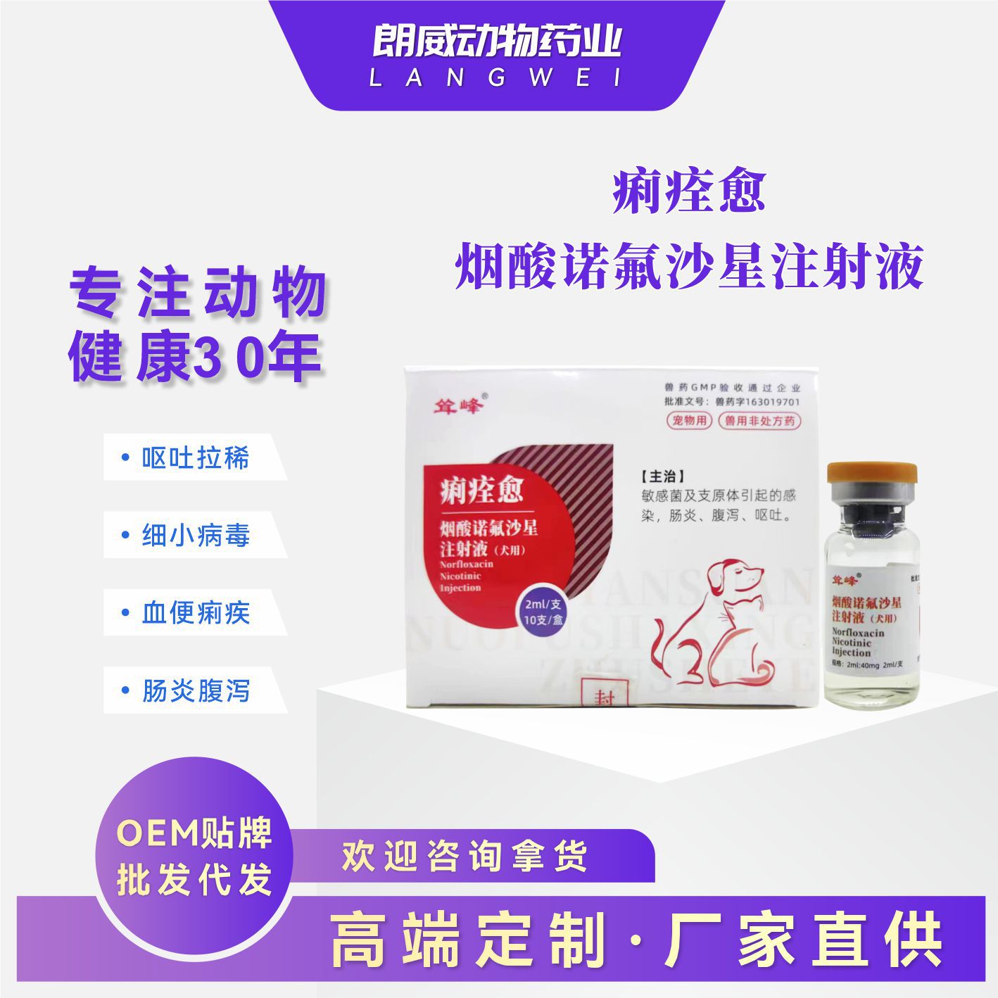 朗威烟酸诺氟沙星注射液痢痊愈肠道支原体感染-阿里巴巴