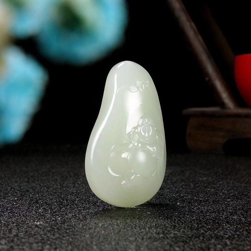 温润斋新疆和田玉青海料荔枝冻玉石笑佛挂件玉器弥勒佛吊坠玉佛公