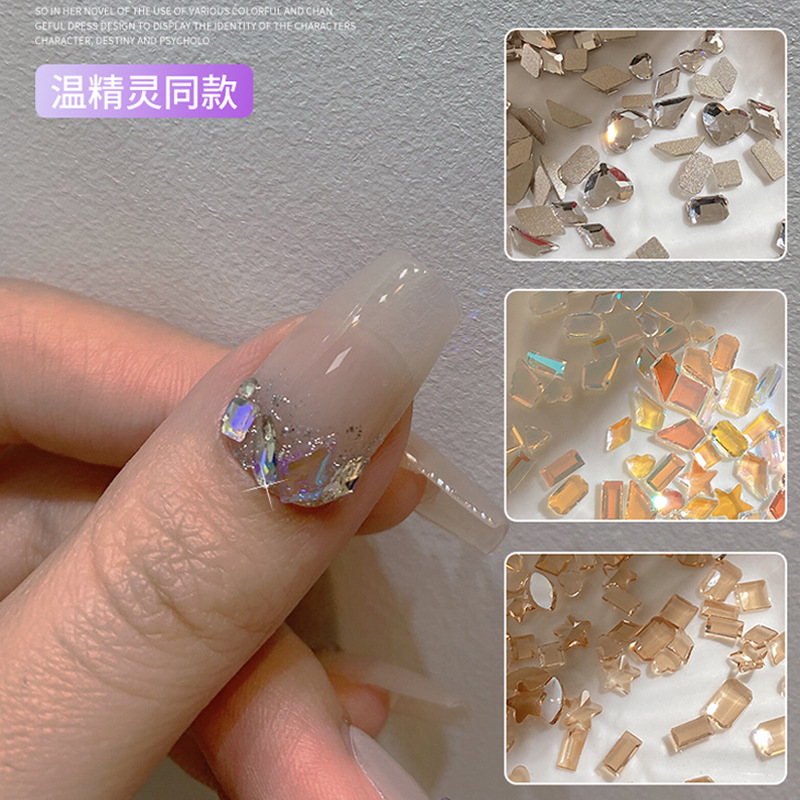 Wen Genie Same Style Internet Celebrity Mini Small Sized Aurora Diamond Manicure Jewelry Fancy Shape Diamonds Nail Super Flash Rhinestone Ornament