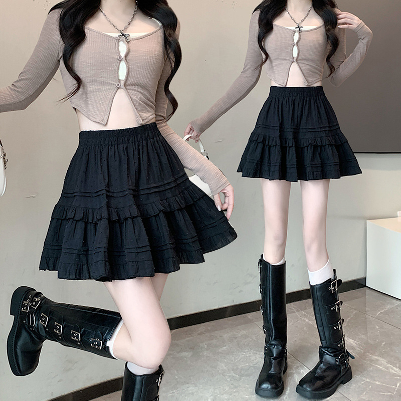 2024春夏新款气质蓬蓬裙半身裙女小个子黑色蛋糕短裙子-阿里巴巴