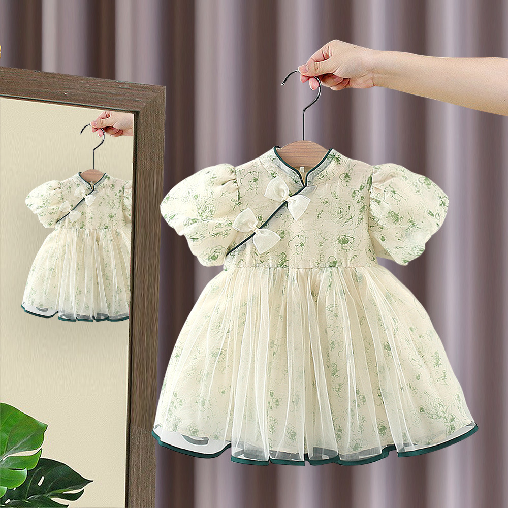 儿童连衣裙童装夏季新款女孩公主裙女童改良旗袍短袖网纱裙子4643