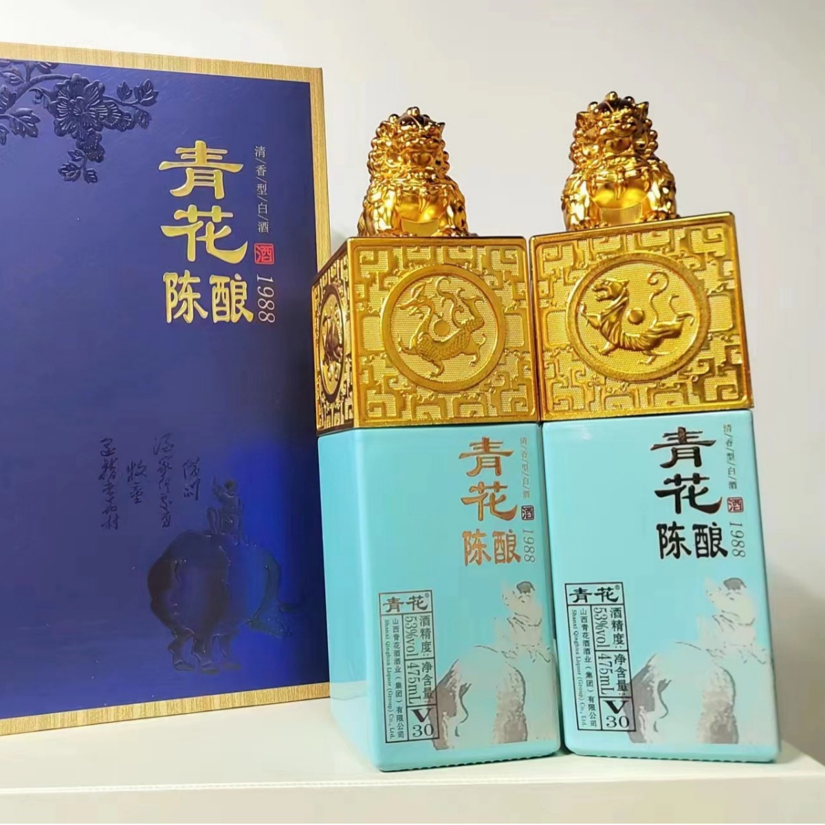青花陈酿v30 1988白酒475ml*2两瓶礼盒装53°清香型白酒 源头批发