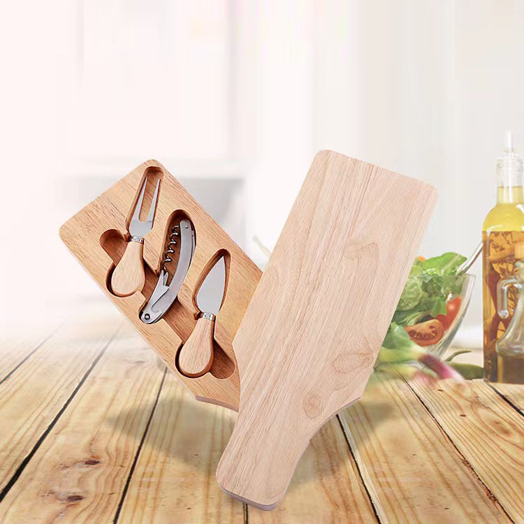 Oak Handle Cheese Knife Set Stainless Steel Cheese Knife Cheese Three-Piece Pizza Knife Bottle Opener