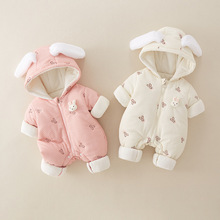 婴儿冬季棉衣新生儿女宝宝冬装加厚外出爬服洋气公主连帽保暖哈衣