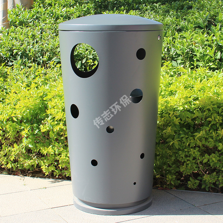 户外环卫圆柱形不锈钢垃圾桶定制镂空金属果皮箱厂家小区回收纸篓