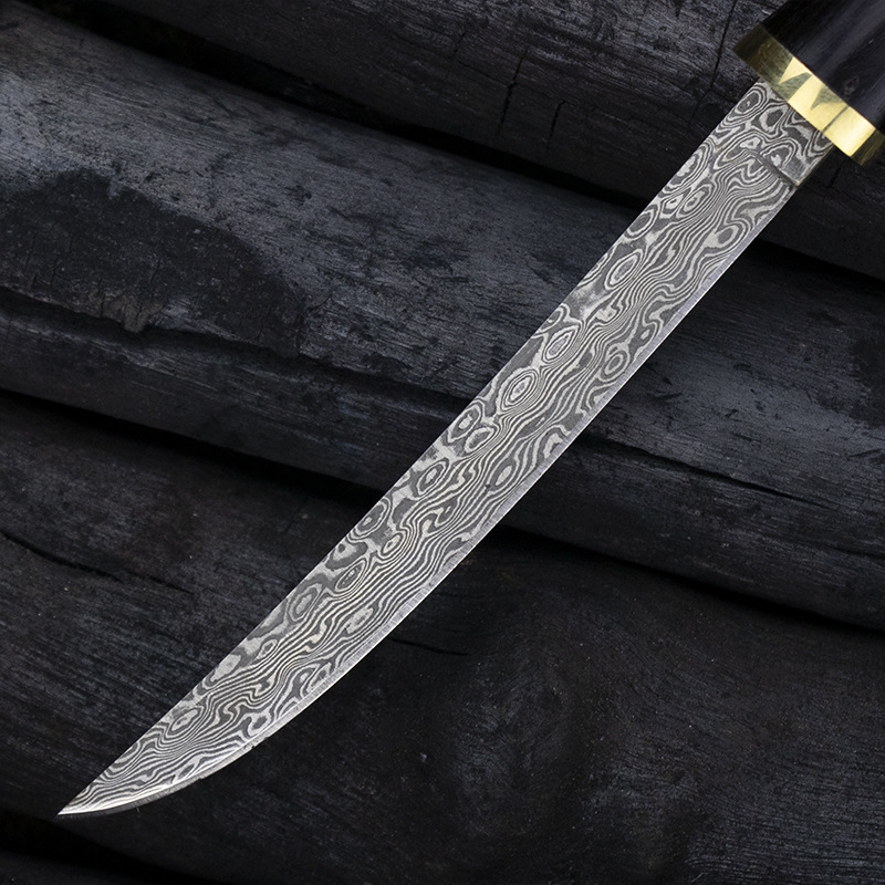 小武士大马士革钢刀水果刀迷你小刀直刀随身防身收藏刀具礼品刀具