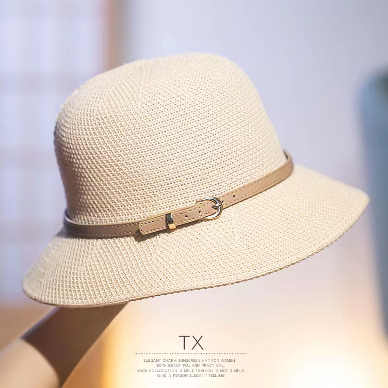 Western Style All-Matching Summer Sun Hat Women's Sun Hat Bucket Hat New Western Style Leather Ring Bucket Hat Foldable